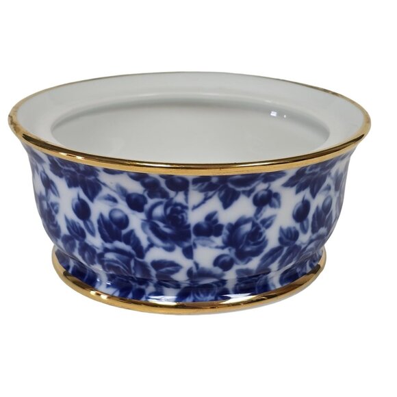 Vintage Royal Danube Calico Flow Cobalt Blue Roses Sugar Bowl Candy Dish w/ Lid - Picture 9 of 12